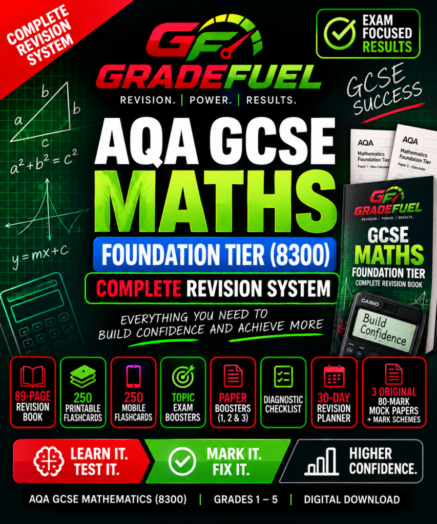 AQA GCSE Maths Foundation (8300) Complete Revision System | Flashcards, Exam Boosters & 3 Mock Papers ⚡