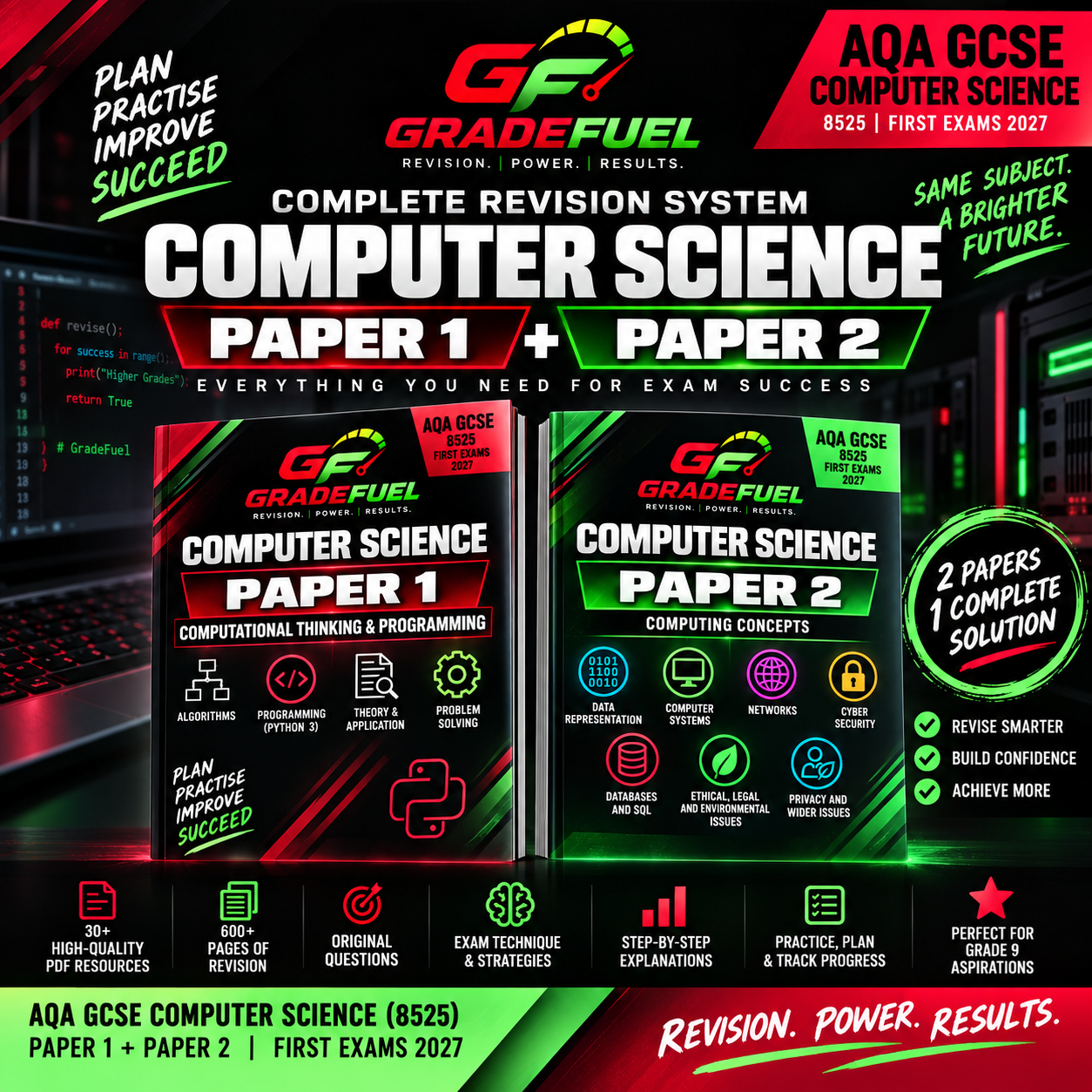 Master AQA GCSE Computer Science Paper 1 and 2 with one complete GradeFuel revision system. ⚡